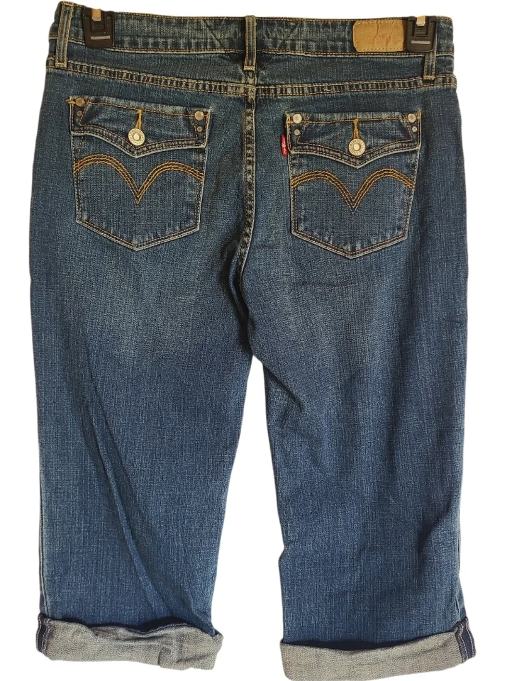 Levi's Womens Red Tab Mid Rise Cuffed Capri Jeans Size 8 Button Flap Pocket